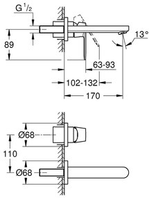 Baterie lavoar incastrata Grohe Eurosmart Cosmopolitan, marimea S, crom lucios