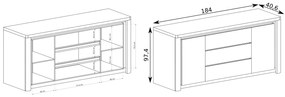 Comodă Livia 08 (cu iluminat LED) (Stejar ribbeck + Alb lucios). 1057864