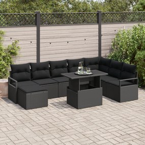 vidaXL Set de canapea de grădină cu 9 piese și perne, ratan negru