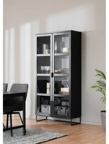 Vitrină neagră din lemn masiv de stejar 95x195 cm Everett - Rowico