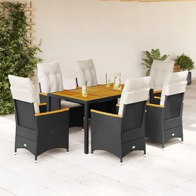 vidaXL Set mobilier de grădină cu perne, 7 piese, negru, poliratan