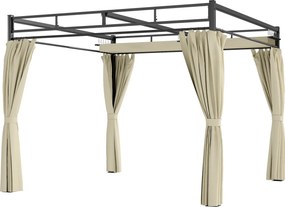 Outsunny Pergolă de Grădină 3x3 m cu Acoperiș Retractabil și Perdele Protecție UV30+ Structură Metalică pentru Patio Terasă Bej | Aosom Romania