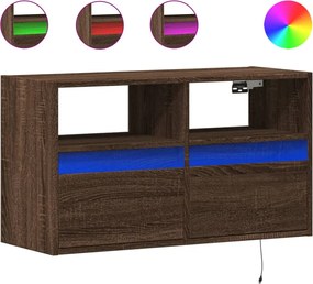 vidaXL Comodă TV de perete cu lumini LED, stejar maro, 80x31x45 cm