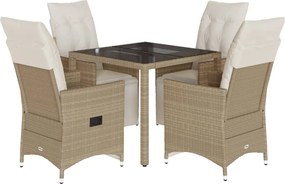vidaXL Set bistro de grădină, 5 piese, cu perne, bej, poliratan