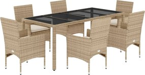 vidaXL Set mobilier de grădină cu perne 7 piese bej poliratan & sticlă