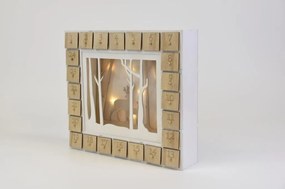 Calendar Crăciun din lemn cu LED și timer, motiv reni, 30x25