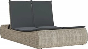 vidaXL Șezlong dublu cu perne, gri deschis, poliratan