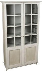 Bufet inalt cu 2 usi, alb, din lemn masiv de pin reciclat, aspect vintage, Lhettie