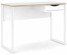 Birou alb EFREM PLUS 513 cu 1 sertar si blat cu decor de stejar
