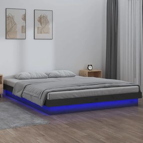 Cadru de pat cu LED, gri, 140x200 cm, lemn masiv Gri, 140 x 200 cm
