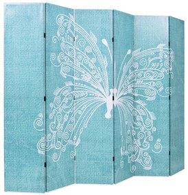 245888 vidaXL Paravan cameră pliabil, albastru, 228 x 170 cm, fluture