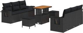 vidaXL Set de canapele pentru grădină cu pernă 9 pcs Negru poliratan