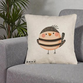 Perna Decorativa Pui Kawaii Bej-Negru Dungat, 40x40 cm, Bej Canapea, Husa Detasabila, Perna Inclusa, BEKZ®