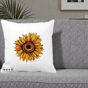 Perna Decorativa Floarea Soarelui Vibranta, 40x40 cm, Alba Mata, Husa Detasabila, Perna Inclusa, BEKZ®