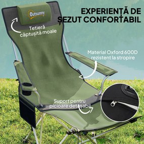 Outsunny Set de 2 Scaune de Camping Pliabile cu Suport pentru Picioare Detașabil, 82x100x88 cm, Negru | Aosom Romania