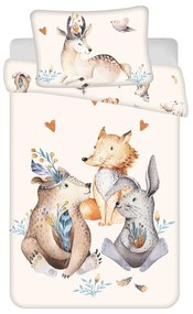 Lenjerie de pat pentru copii bej din bumbac pentru pătuț 100x135 cm Animals "Woodland" – Jerry Fabrics