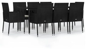 3185146 vidaXL Set mobilier de grădină cu perne, 9 piese, negru, poliratan