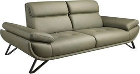 Canapea 3 locuri, tapitata cu piele naturala, spatar rabatabil Verde masliniu