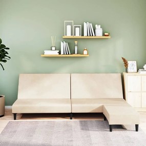 3080499 vidaXL Canapea extensibilă cu taburet, 2 locuri, crem, catifea