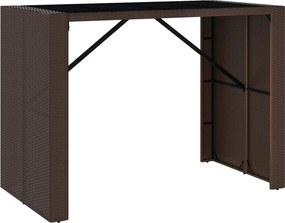 vidaXL Masă de bar cu blat din sticlă, maro, 145x80x110 cm, poliratan