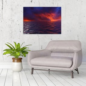 Tablou pe sticlă cu mare și păsări (70x50 cm)