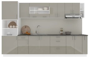 Set Bucatarie Karo V29, Gri Lucios/Alb, MDF, Blat Thermo 28 mm, L 320 cm