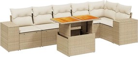 vidaXL Set canapele de grădină, 7 piese, cu perne, bej, poliratan