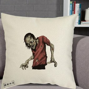 Perna Decorativa Halloween Zombie Infricosator, 40x40 cm, Ecru, Husa Detasabila, Perna Inclusa, BEKZ®