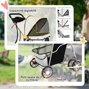 PawHut Cărucior pentru Câini Pliabil cu Husă de Ploaie, Roți Rotative și Pernuță Lavabilă, 77x44x102cm, Gri | Aosom Romania