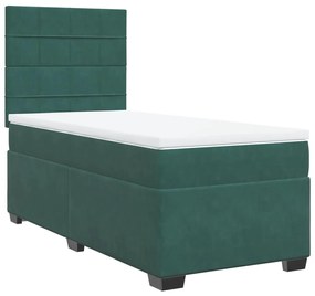 3290789 vidaXL Pat box spring cu saltea, verde închis, 90x190 cm, catifea