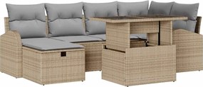 vidaXL Set de canapele pentru grădină cu pernă 7 pcs Bej Rattan poli