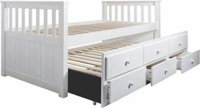 Pat pentru copii AUSTIN NEW 90x200, alb, cu somiera si 3 sertare