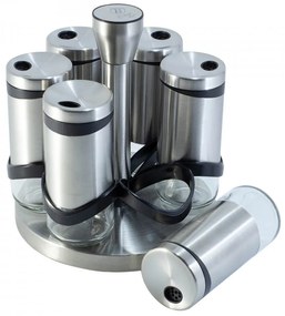 Set 6 recipiente pentru condimente 120 ml si suport rotativ din otel inoxidabil Spiceholders Berlinger Haus BH 1991