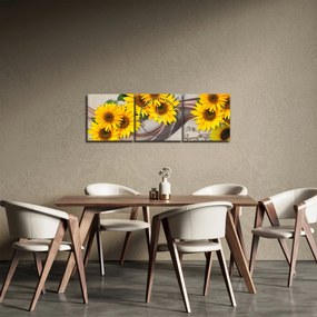 Tablou - Flori strălucitoare de floare soarelui (cu ceas) (90x30 cm)