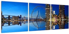 Tablou - Rotterdam nocturn (cu ceas) (90x30 cm)
