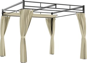 Outsunny Pergolă de Grădină 3x3 m cu Acoperiș Retractabil și Perdele Protecție UV30+ Structură Metalică pentru Patio Terasă Bej | Aosom Romania