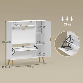 HOMCOM Dulap pentru Pantofi Slim cu Uși Rabatabile, Rafturi Reglabile, pentru 12 Perechi, Alb | Aosom Romania