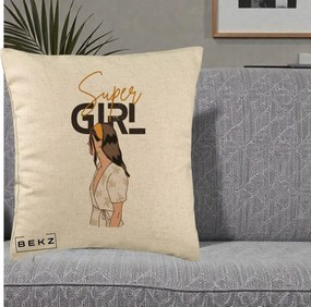 Perna Decorativa Super Girl Aesthetic, 40x40 cm, Bej, Husa Detasabila, Perna Inclusa, BEKZ®