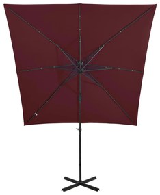 Umbrela suspendata cu stalp si LED-uri, rosu bordo, 250 cm Rosu bordo, 250 cm