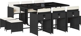 vidaXL Set mobilier de exterior cu perne, 11 piese, negru, poliratan