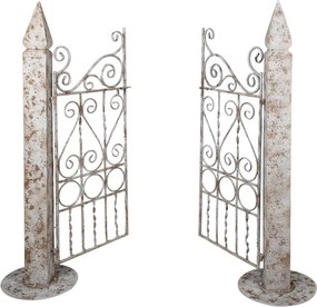 Poarta decorativa de gradina, alb, din metal, aspect vintage,