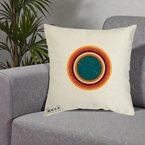 Perna Decorativa Retro Cerc Concentric Geometric Vintage, 40x40 cm, Ecru, Husa Detasabila, Perna Inclusa, BEKZ®