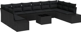 vidaXL Set de canapele pentru grădină cu pernă 11 pcs Negru poliratan