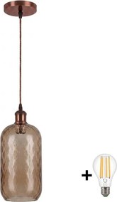 Brilagi - Pendul LED pe cablu R GLASS 1xE27/60W/230V Ø 14 cm cupru/maro fumuriu