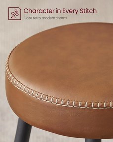 Set 2 scaune bar, 51.6 x 51.6 x 76.2 cm, piele ecologica / metal, caramel / negru, Vasagle