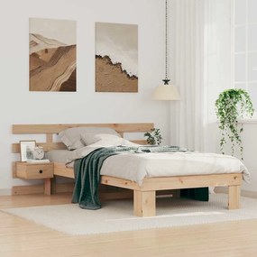 vidaXL Cadru de pat cu sertar cu headboard Maro 90 x 190 cm Lemn de brad solid