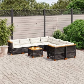 3261776 vidaXL Set mobilier de grădină cu perne, 9 piese, negru, poliratan
