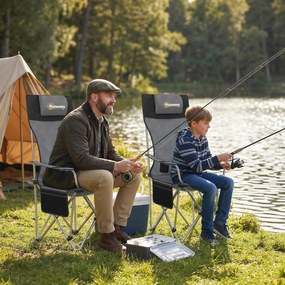 Outsunny Set de 2 Scaune de Camping Pliabile cu Suport pentru Picioare Detașabil, 82x100x88 cm, Negru | Aosom Romania