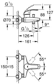 Baterie cada Grohe Eurosmart crom lucios