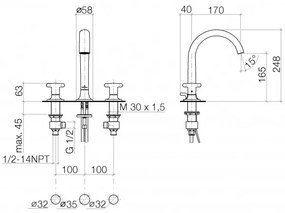 Baterie lavoar cu dubla comanda si ventil pop-up, Villeroy&amp;Boch La Fleur, crom, 20710957-00